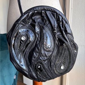 Vintage 1980s Black Leather Shoulder Bag leather purse